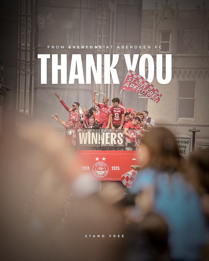 From everyone at Aberdeen FC, thank you for your incredible messages of support over the past week.
 
You have helped make memories that will last forever ❤️