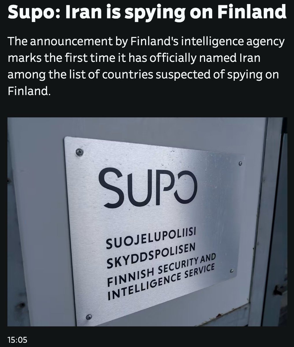 sahar morgen (@netvand) on Twitter photo - سرویس امنیت و اطلاعات فنلاند، «سوپو»، برای اولین بار جمهوری اسلامی رو در لیست کشورهایی که با «اقدامات خصمانه» به جاسوسی در خاک این کشور مشغولن، قرار داد
- به غیر از جاعش، روسیه و چین در این لیست هستن
- هدف اقدامات جاسوسی: جمعآوری اطلاعات در مورد مخالفان رژیم در فنلاند...👇 - سرویس امنیت و اطلاعات فنلاند، «سوپو»، برای اولین بار جمهوری اسلامی رو در لیست کشورهایی که با «اقدامات خصمانه» به جاسوسی در خاک این کشور مشغولن، قرار داد
- به غیر از جاعش، روسیه و چین در این لیست هستن
- هدف اقدامات جاسوسی: جمعآوری اطلاعات در مورد مخالفان رژیم در فنلاند...👇
