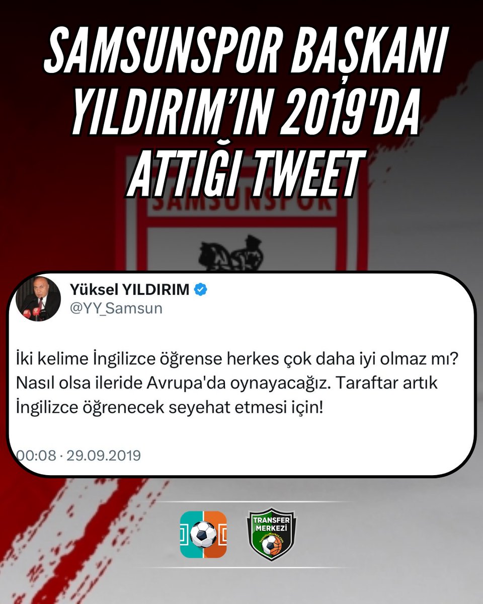 🔴⚪ Samsunspor Başkanı Yüksel Yıldırım, takım 2. Lig'de mücadele ederken Afyon deplasmanından sonra bu tweeti atmıştı!

🚀 Yüksel Yıldırım, 6 yıl sonra Samsunspor'u Avrupa Ligi'ne götürüyor!