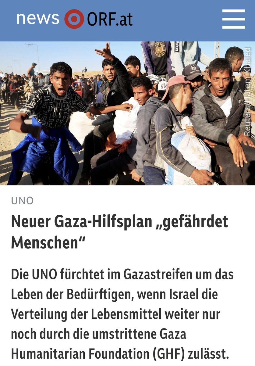 Nina Scholz (@ninaascholz) on Twitter photo Propaganda statt Journalismus?    Laut <a href="/ORF/">ORF</a> gefährde der neue Gaza-Hilfsplan Menschenleben.  Auf dem Weg von den Verteilerzentren nach Hause,
können Hilfsbedürftige "Ziel von Plünderern" werden, wird der UNO Nothilfesprecher zitiert. Hier sollte der ORF zumindest ein Minimum an Propaganda statt Journalismus?    Laut <a href="/ORF/">ORF</a> gefährde der neue Gaza-Hilfsplan Menschenleben.  Auf dem Weg von den Verteilerzentren nach Hause,
können Hilfsbedürftige "Ziel von Plünderern" werden, wird der UNO Nothilfesprecher zitiert. Hier sollte der ORF zumindest ein Minimum an
