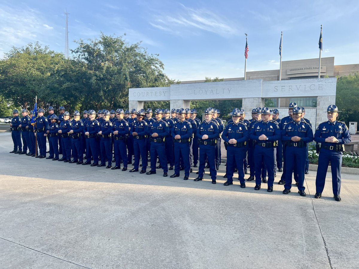 LAStatePolice's tweet photo. Today is the day! LSP Cadet Class 106 assembled this morning for their class photo. In a little over an hour, they will begin their graduation ceremonies as they near the finish line to become State Troopers. https://t.co/DaOIGqmEes