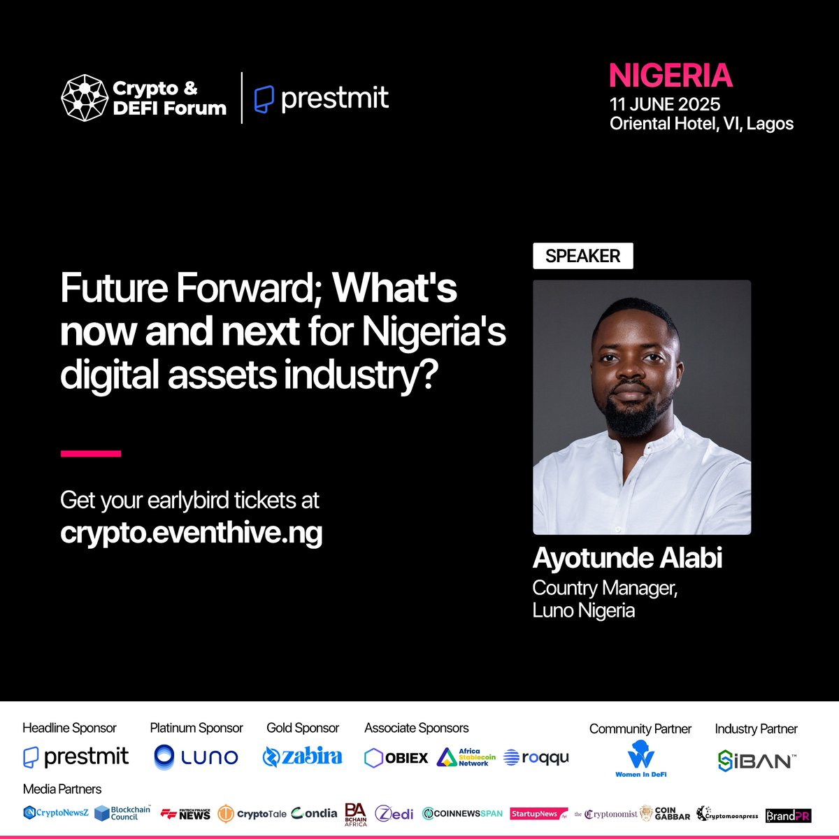 We’re excited to announce Ayotunde Alabi, Country Manager, Luno Nigeria will be joining us as a speaker at the Crypto and DeFi Forum 2025🎉

Ayotunde Alabi is the Country Manager of Luno Nigeria, with over a decade of experience in finance and technology. He has held leadership
