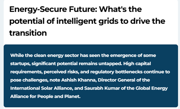 isolaralliance's tweet photo. The Future of Energy Is Intelligent ⚡ → and it starts with the grid.

In @CNBCTV18News, @Ashish_Khanna , DG - ISA, & @Saurabh_Kumar, VP-India @GEAPP4Energy, share why intelligent grids—powered by digital tech, AI & storage—unlock a clean, secure, job-rich future.

Their views align with ISA’s report, Unleashing the Role of Solar in Advancing Economic, Social & Environmental Equity :

🔹 Developed nations → optimise & smarten existing 
        grids
🔹 Emerging economies → scale up digitisation for 
        decentralised systems
🔹 Developing countries → lay future-ready, resilient 
        foundations

India leads: 100 GW solar installed, RDSS to digitise rural networks, & emerging tech push.

With initiatives like the ISA-GEAPP Multi-Donor Trust Fund, SolarX Startup Challenge & ENTICE, real-world solutions are accelerating across the Global South.

Read here 👉 https://t.co/7GhlUuRmgj

#CleanEnergy #DigitalGrids #EnergyTransition #GEAPP #StartupEcosystem #AIforEnergy #ClimateFinance #GreenJobs #GlobalSouth