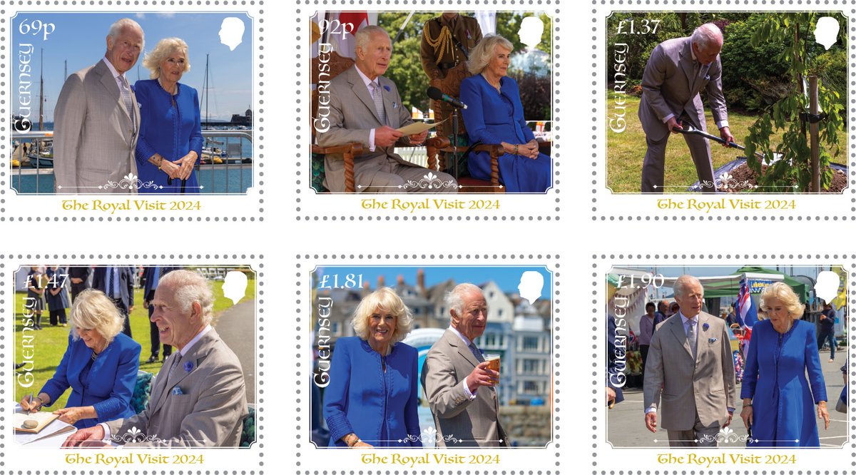 We're excited to release #stamps depict images taken during the Royal Visit to Guernsey of #King Charles III and Queen Camilla on 16th July 2024. The stamps will be released on 14th June, the King’s Official Birthday, ahead of the first anniversary of their visit #FeelGoodFriday