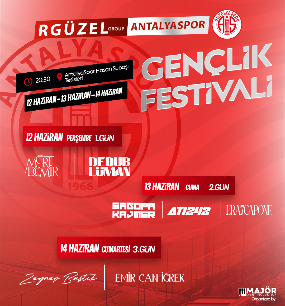 Antalya TSO (@antalyatso) on Twitter photo Antalyaspor’un düzenlediği Gençlik Festivali, üç gün boyunca müzik ve eğlence dolu anlarla gençleri bir araya getiriyor. Tüm Antalyalıları bu coşkulu etkinliğe davet ediyoruz.
#Antalyaspor
<a href="/YHacisuleyman07/">Yusuf Hacısüleyman</a> <a href="/bogachangoksu/">Boğaçhan Göksu</a> <a href="/HakanPakalin/">Hakan Pakalın</a> <a href="/MuratTOTOS/">Murat TOTOŞ</a> <a href="/eczhaticeoz/">Hatice ÖZ</a> <a href="/huseyinsari_sar/">Hüseyin Sarı</a> Antalyaspor’un düzenlediği Gençlik Festivali, üç gün boyunca müzik ve eğlence dolu anlarla gençleri bir araya getiriyor. Tüm Antalyalıları bu coşkulu etkinliğe davet ediyoruz.
#Antalyaspor
<a href="/YHacisuleyman07/">Yusuf Hacısüleyman</a> <a href="/bogachangoksu/">Boğaçhan Göksu</a> <a href="/HakanPakalin/">Hakan Pakalın</a> <a href="/MuratTOTOS/">Murat TOTOŞ</a> <a href="/eczhaticeoz/">Hatice ÖZ</a> <a href="/huseyinsari_sar/">Hüseyin Sarı</a>