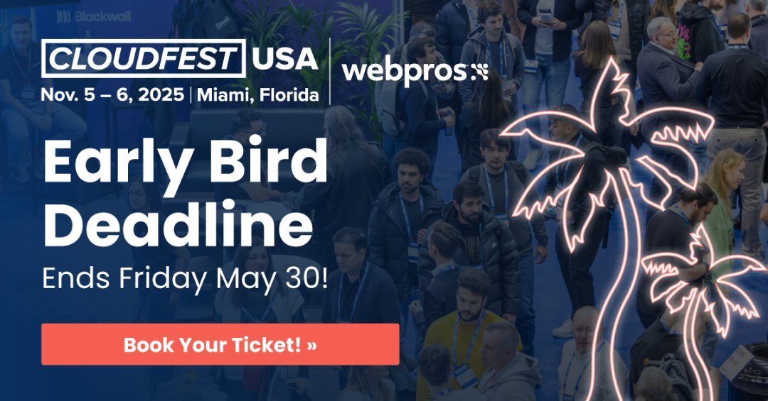 Marcus Burnette — The WP World (@marcusdburnette) on Twitter photo 🔥 Today’s the last day to lock in your early bird ticket for #CloudFestUSA!
🎟️ Save 20% with code WPWORLD20 – let’s meet in Miami 🌴 for the best in hosting, cloud, and #WordPress 🚀
🗓️ Nov 5-6 – don’t miss out! <a href="/CloudFestUSA/">CloudFestUSA</a>
➡️ cloudfest.com/usa/tickets 🔥 Today’s the last day to lock in your early bird ticket for #CloudFestUSA!
🎟️ Save 20% with code WPWORLD20 – let’s meet in Miami 🌴 for the best in hosting, cloud, and #WordPress 🚀
🗓️ Nov 5-6 – don’t miss out! <a href="/CloudFestUSA/">CloudFestUSA</a>
➡️ cloudfest.com/usa/tickets