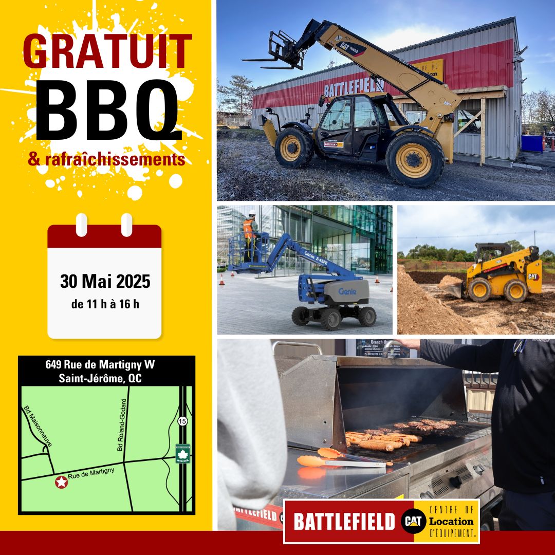 Participez à notre barbecue gratuit exceptionnel! Dégustez des hamburgers et hotdogs, des boissons rafraîchissantes, et découvrez Location d’équipement Battlefield!

📅 30 mai 2025 🕒 De 11h à 16h 📍649 Rue de Martigny W, Saint-Jérôme.