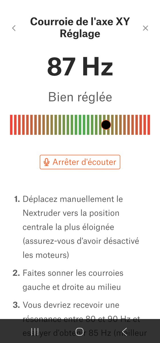 framboise314's tweet photo. 🎯 Grosse dérive de +2 cm à Z=120mm sur ma #PrusaCoreOne 🫨
🔍 Verdict : courroie molle à 50Hz
🛠️ Réglage avec appli → X:84Hz / Y:87Hz
✅ C’est tendu comme il faut, test print en cours !
#3DPrinting #LayerShift #CoreXY #BeltTension #PrusamentPETG https://t.co/Q46T7ZB6Ci