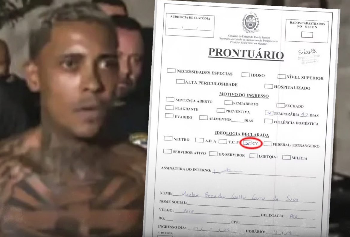 🚨HOJE | Mc Poze do Rodo preenche formulário dizendo que é do Comando Vermelho para ficar no mesmo presídio que outros membros da facção. Com a afirmação que é do CV, o funkeiro vai evitar de ter contato com ex-policiais milicianos, membros do TCP, ADA, etc…