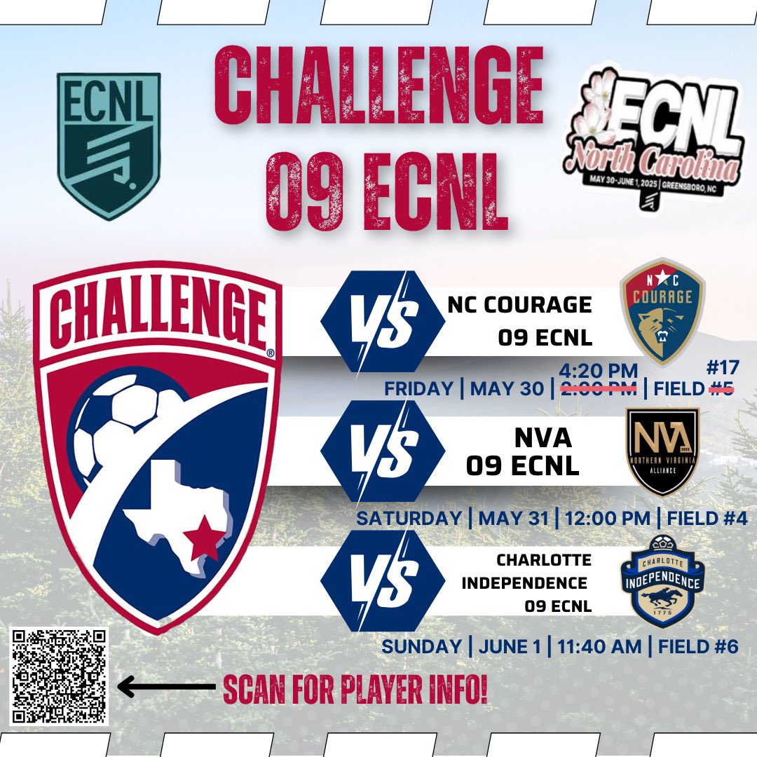 Challenge 09 ECNL (@challenge09ecnl) on Twitter photo 🚨 Time and Field Change 🚨
⭐️ Now playing at 4:20PM EST on Field #17 ⭐️ Hope you can come watch! <a href="/ImYouthSoccer/">ECNL/GA/Recruiting/College Soccer</a> <a href="/ImCollegeSoccer/">College Soccer Truth ™</a> #ECNLNC 🚨 Time and Field Change 🚨
⭐️ Now playing at 4:20PM EST on Field #17 ⭐️ Hope you can come watch! <a href="/ImYouthSoccer/">ECNL/GA/Recruiting/College Soccer</a> <a href="/ImCollegeSoccer/">College Soccer Truth ™</a> #ECNLNC