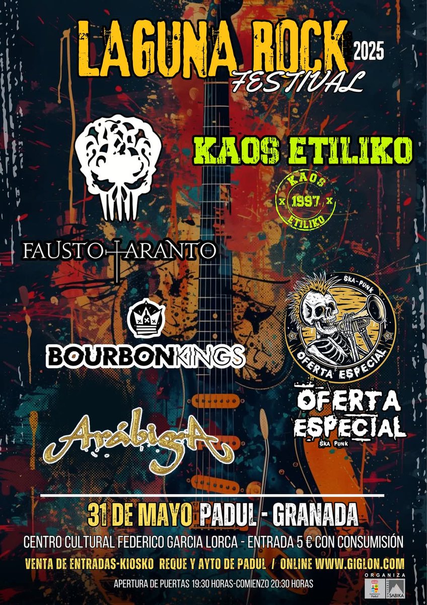 UniversoSabika's tweet photo. 🔥 Laguna Rock Festival 2025 🔥
📆 Sábado 31 de Mayo 2025
📍 Centro Cultural Federico García Lorca de Padul, Granada
🗞️ + Info y entradas 🎟️ 👉 https://t.co/2NewjVe17Z
#LagunaRock #LagunaRock2025 #Padul #Granada #Rock #Punk #Metal #Sabika #UniversoSabika https://t.co/qqoZ8391Ke
