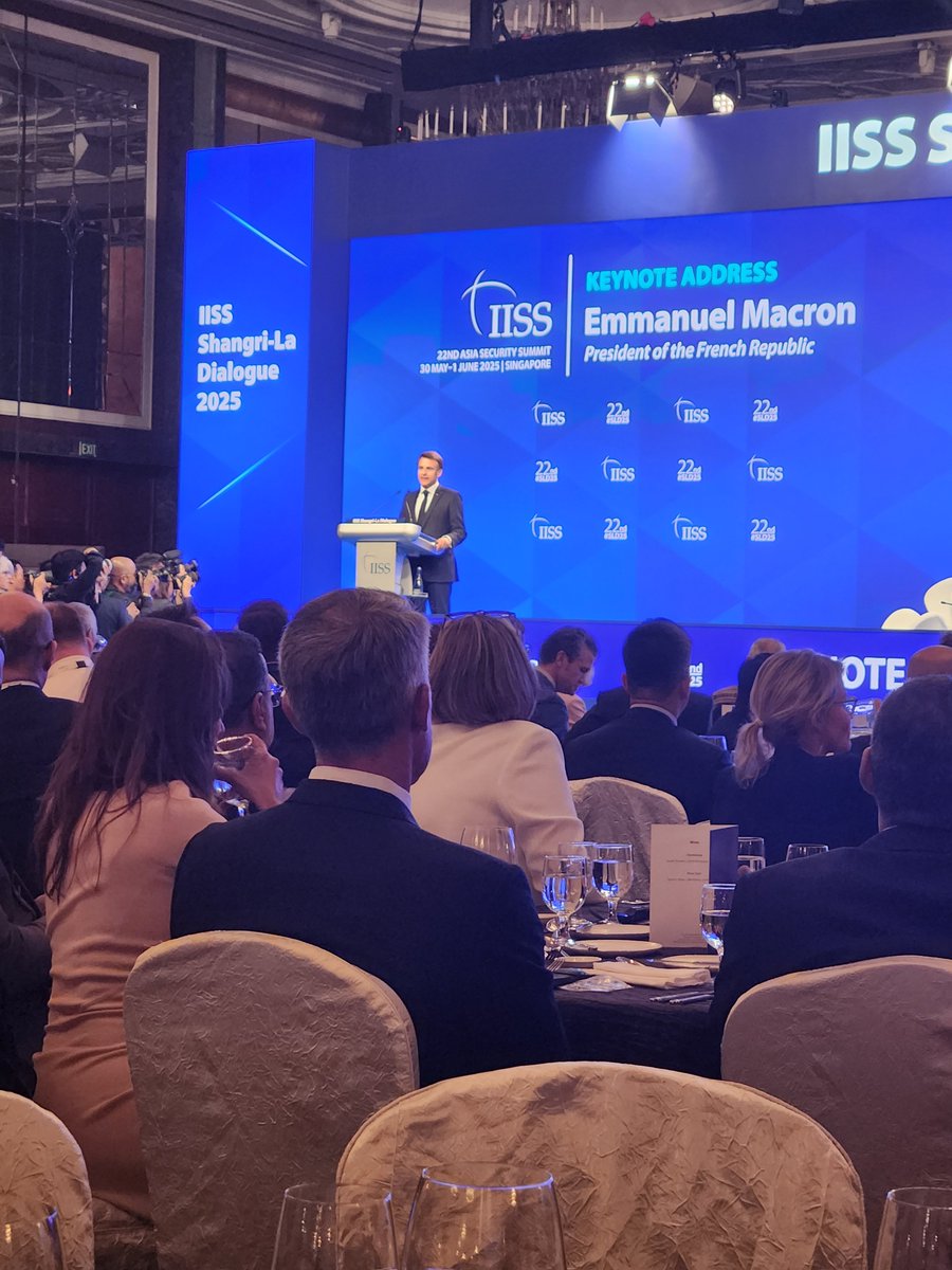 Keynote adress being delivered by President Macron at the shangri-la dialogue 2025