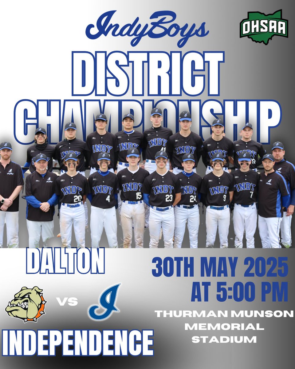 INDYbaseball216's tweet image. Let's go, Indy Boys! District Championship game today at 5:00! Thurman Munson Stadium vs Dalton!