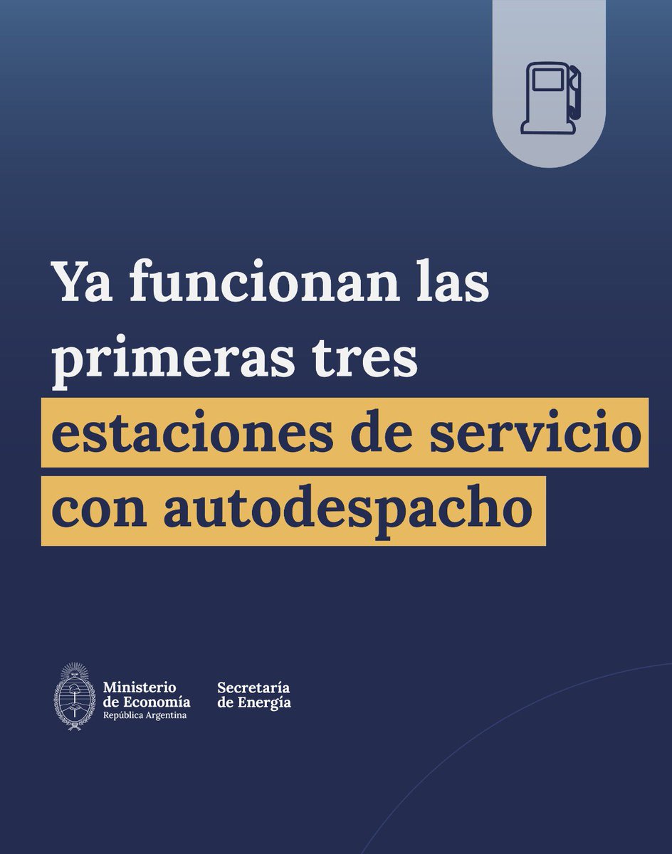 Energia_Ar's tweet image. Gracias a la desregulación del Gobierno Nacional en el mercado de los combustibles, ya son tres las estaciones de servicio que ofrecen la modalidad de autodespacho.
Más servicios para los usuarios. Más libertad para el sector privado.
➡️res1104.se.gob.ar/listado_autode…