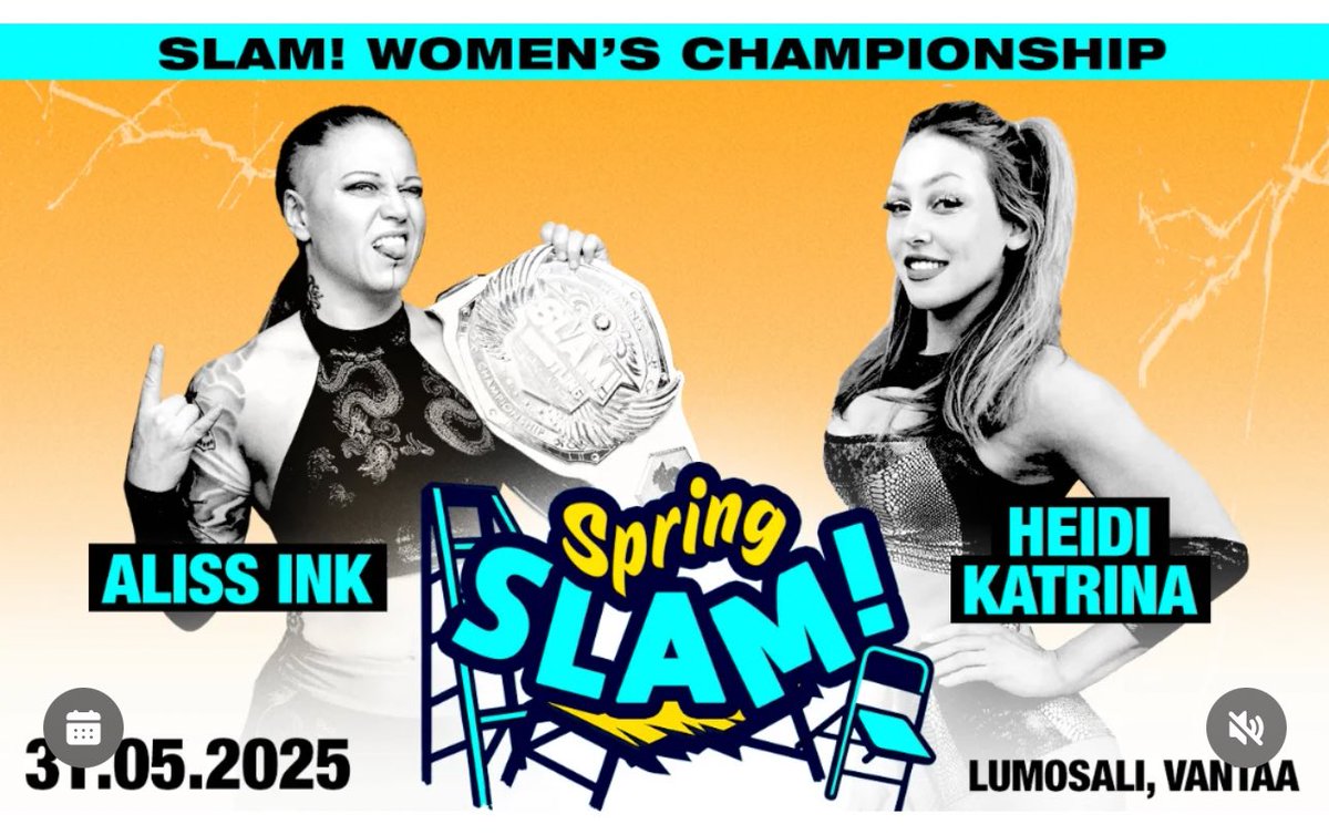 HeidiKatrinaa's tweet image. Get your tickets for #SpringSlam 🔥 

Saturday 31st May 📍 Lumosali, Vantaa

slamwres.eventiolive.fi/events
#SlamWrestlingEntertainment
