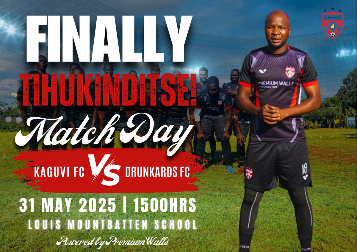 Drunkards_FC's tweet image. Ancestral pride vs modern-day flair!
Watch as Kaguvi FC try to channel the spirit of our hero against Drunkards FC
Saturday
31 May
15:00 Hrs
Louis Mountbatten School
THE place to be. Don’t miss it! #finallyTihukinditse🍻🍻