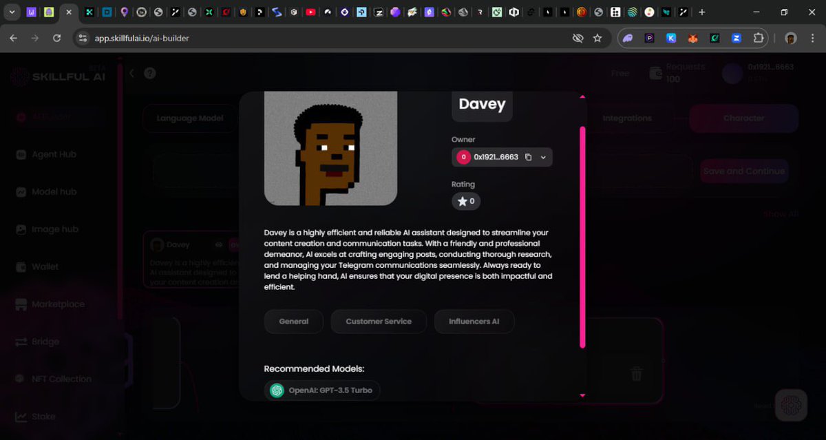 AllenOnChain1's tweet photo. This is the final outcome of my Ai Agent creation.

It was built without code, fully customized, and ready to work for me across platforms like Telegram and X.

Thanks to @SkillfulAi

And I'd love to see you try it out. #BuiltWithSkillful https://t.co/KrC7P6xv2E