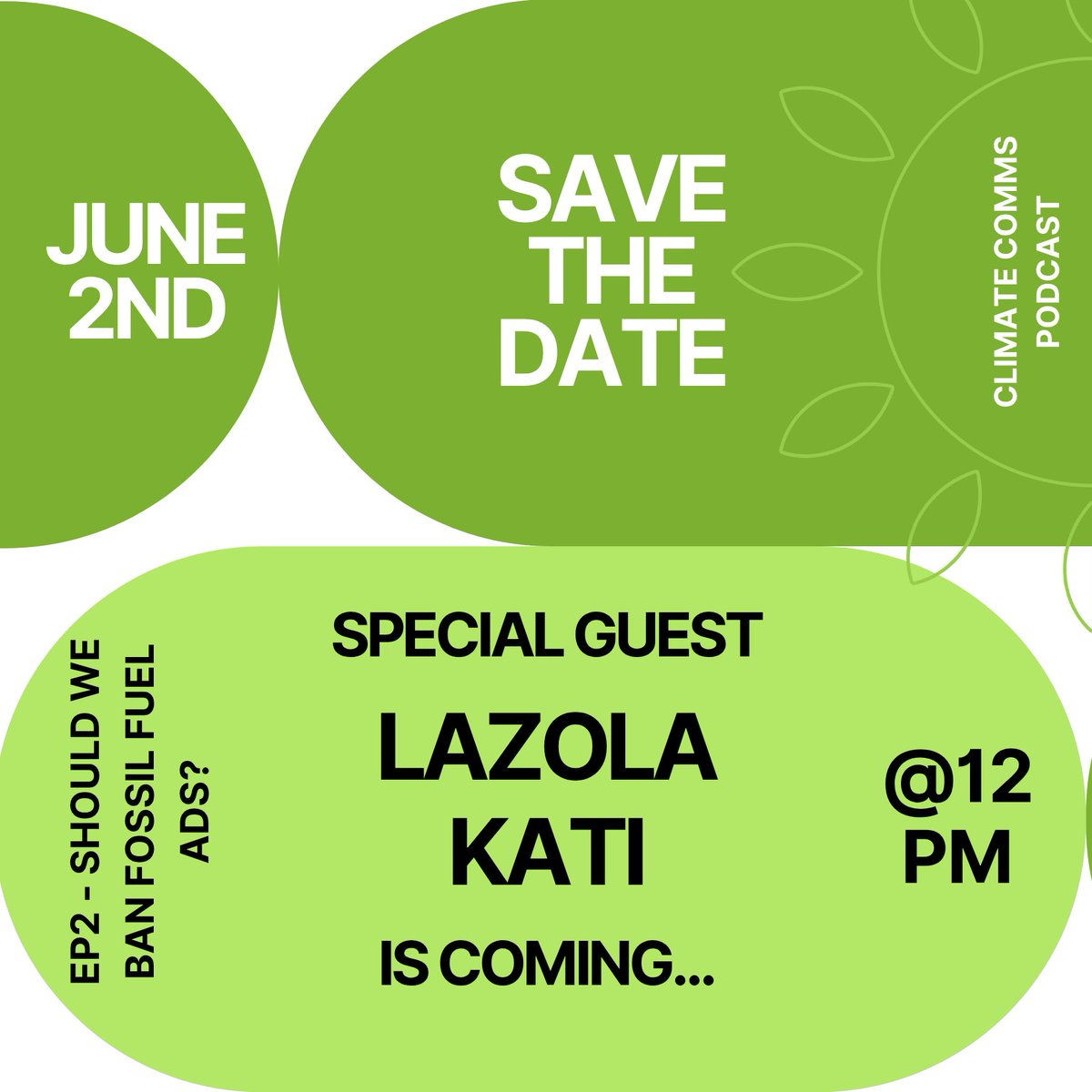 Mobilize_ZA's tweet photo. SAVE THE DATE!

Climate Comms Podcast episode 2 premieres on Monday, 2 June 2025 at 12:00.
 
Join Mobilize and @fossiladbanSA Campaign Coordinator, Lazola Kati, as they engage in conversation around fossil fuel ads, their implications and effects that they have to that industry.
 
You do not want to miss this conversation, so subscribe to the Mobilize YouTube channel and keep those notifications on to be the first to know when this episode drops!
https://t.co/5QcHz9cCu6
 
#FossilFuel #FossilFreeSA #FossilAds