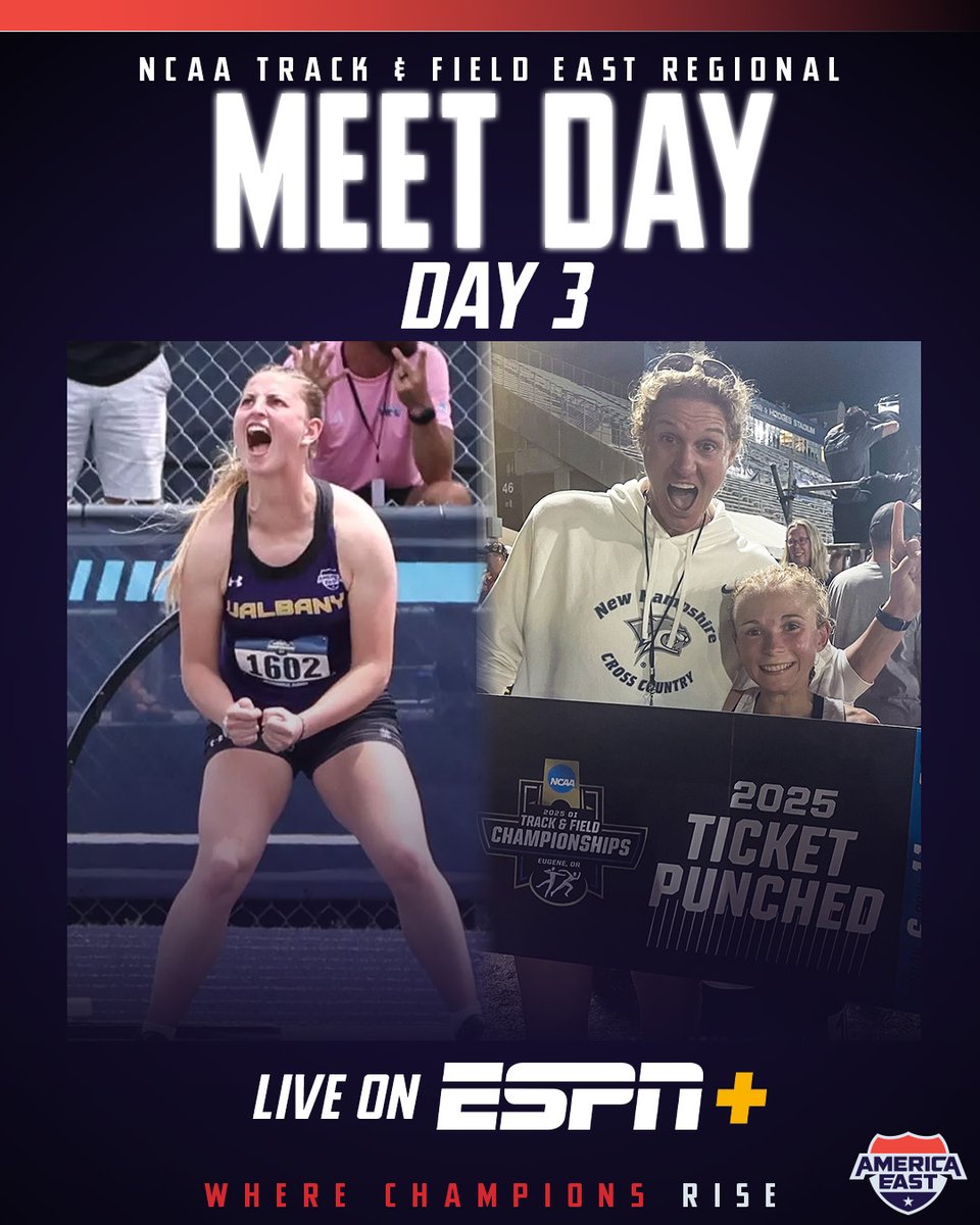 America East (@americaeast) on Twitter photo .<a href="/ualbanytfxc/">ualbanytfxc</a>'s Beatriz Mora Herencia ( Javelin) and <a href="/UNHTrackField/">UNH XC/Track & Field</a>'s Ruth White (10K) both rose to the occasion and earned their spots in the <a href="/NCAATrackField/">NCAA Track & Field</a> Championship field on Day 2 of the East Regional Meet.
Tune in to Day 3 to see who punches their ticket next
📈 .<a href="/ualbanytfxc/">ualbanytfxc</a>'s Beatriz Mora Herencia ( Javelin) and <a href="/UNHTrackField/">UNH XC/Track & Field</a>'s Ruth White (10K) both rose to the occasion and earned their spots in the <a href="/NCAATrackField/">NCAA Track & Field</a> Championship field on Day 2 of the East Regional Meet.
Tune in to Day 3 to see who punches their ticket next
📈