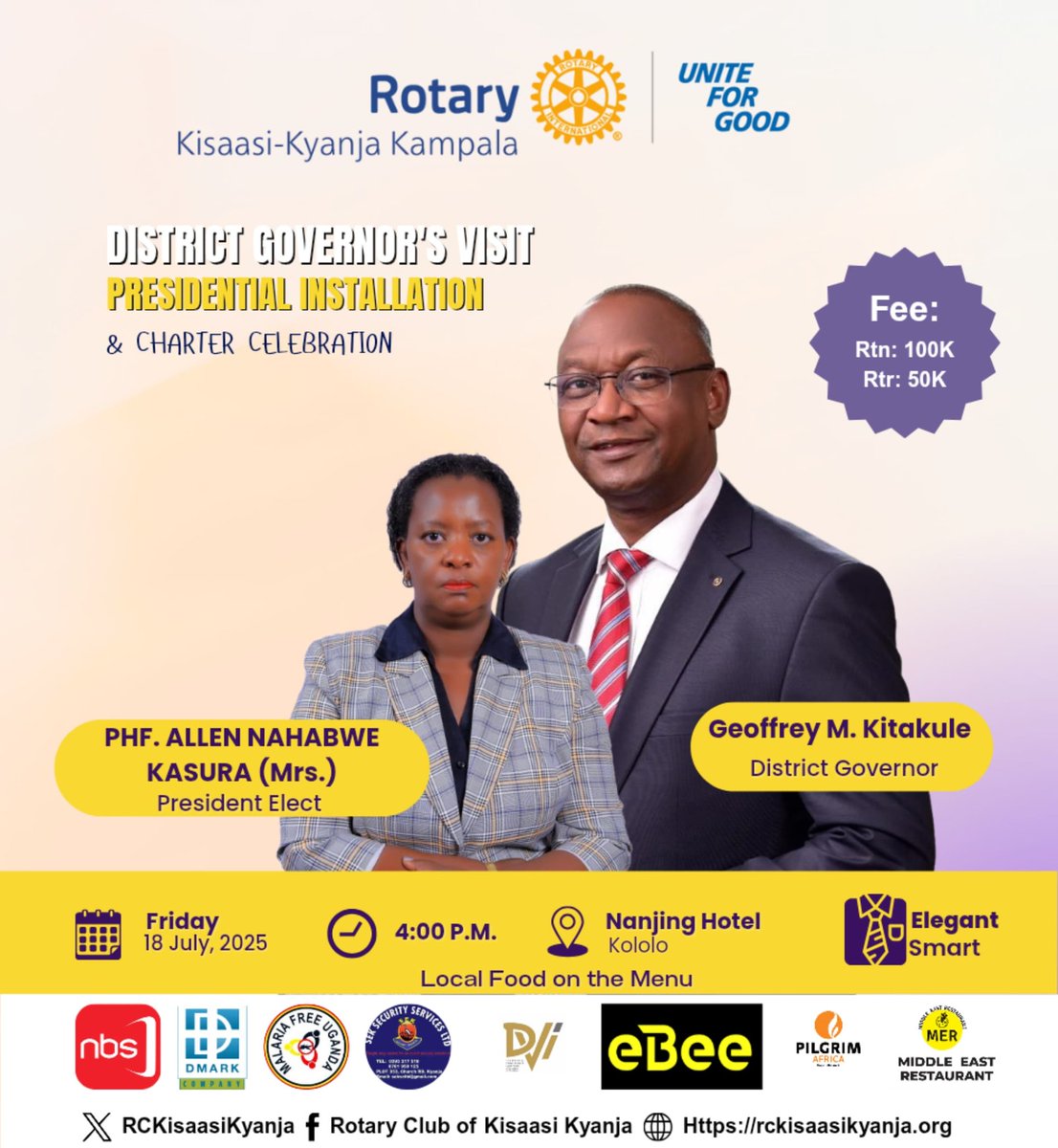 Allen Nahabwe (@nahabweall62440) on Twitter photo Friends, I warmly invite you to our installation as I take oath as President of <a href="/RcKisaasiKyanja/">RC Kisaasi Kyanja Kampala</a>. Let’s celebrate new leadership in style!
Venue 📍 Nanjing Hotel, Kololo
📅Date 18th July 2025
Time 🕓 4:00 p.m.
Come with a friend!
#LeadershipInService #RCKisaasiKyanja Friends, I warmly invite you to our installation as I take oath as President of <a href="/RcKisaasiKyanja/">RC Kisaasi Kyanja Kampala</a>. Let’s celebrate new leadership in style!
Venue 📍 Nanjing Hotel, Kololo
📅Date 18th July 2025
Time 🕓 4:00 p.m.
Come with a friend!
#LeadershipInService #RCKisaasiKyanja