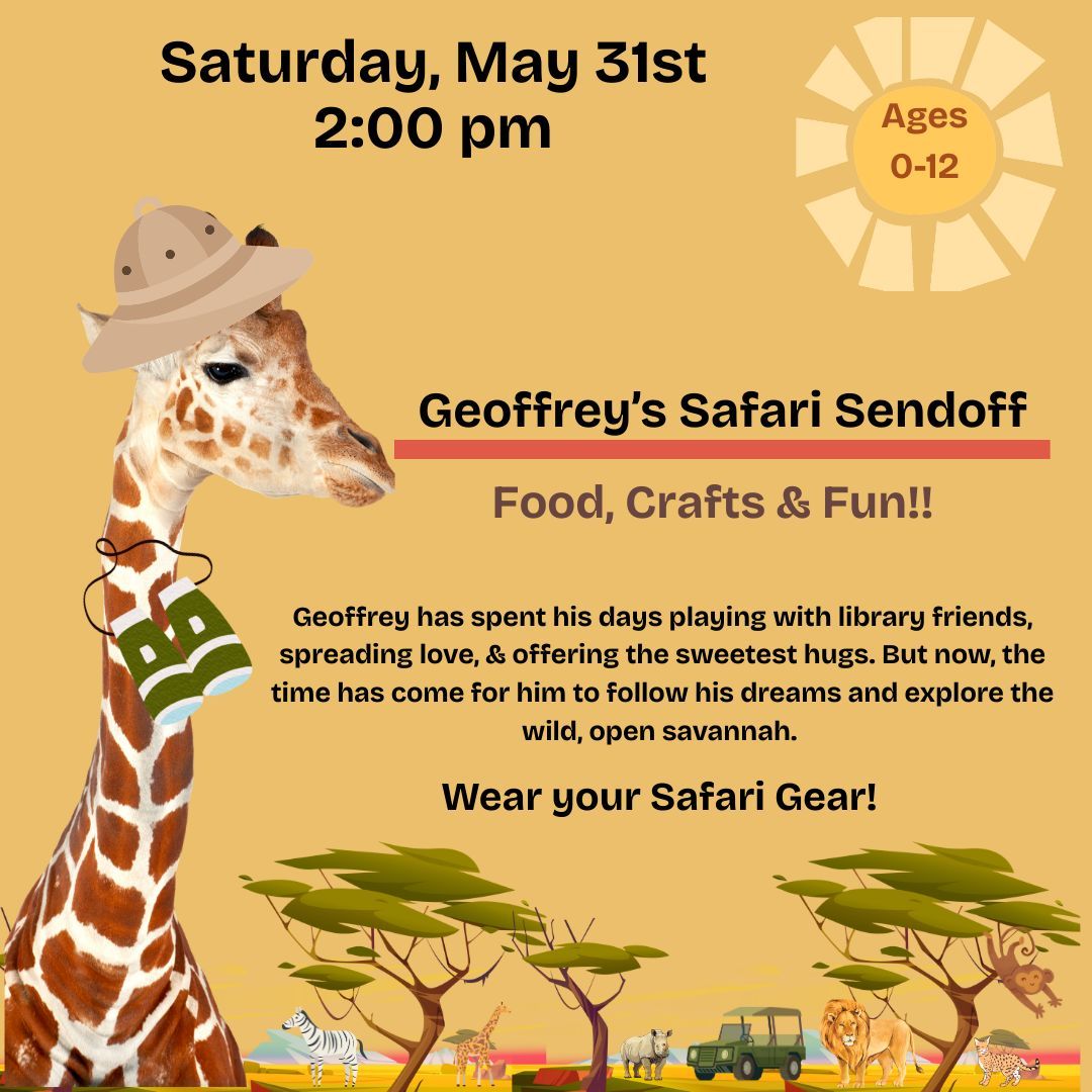 pennsaukenlib's tweet image. Say good-bye to Geoffrey, our giraffe friend at his sendoff party! On May 31st at 2pm!

#library #libraryprogramming #pennsauken #pennsaukennj