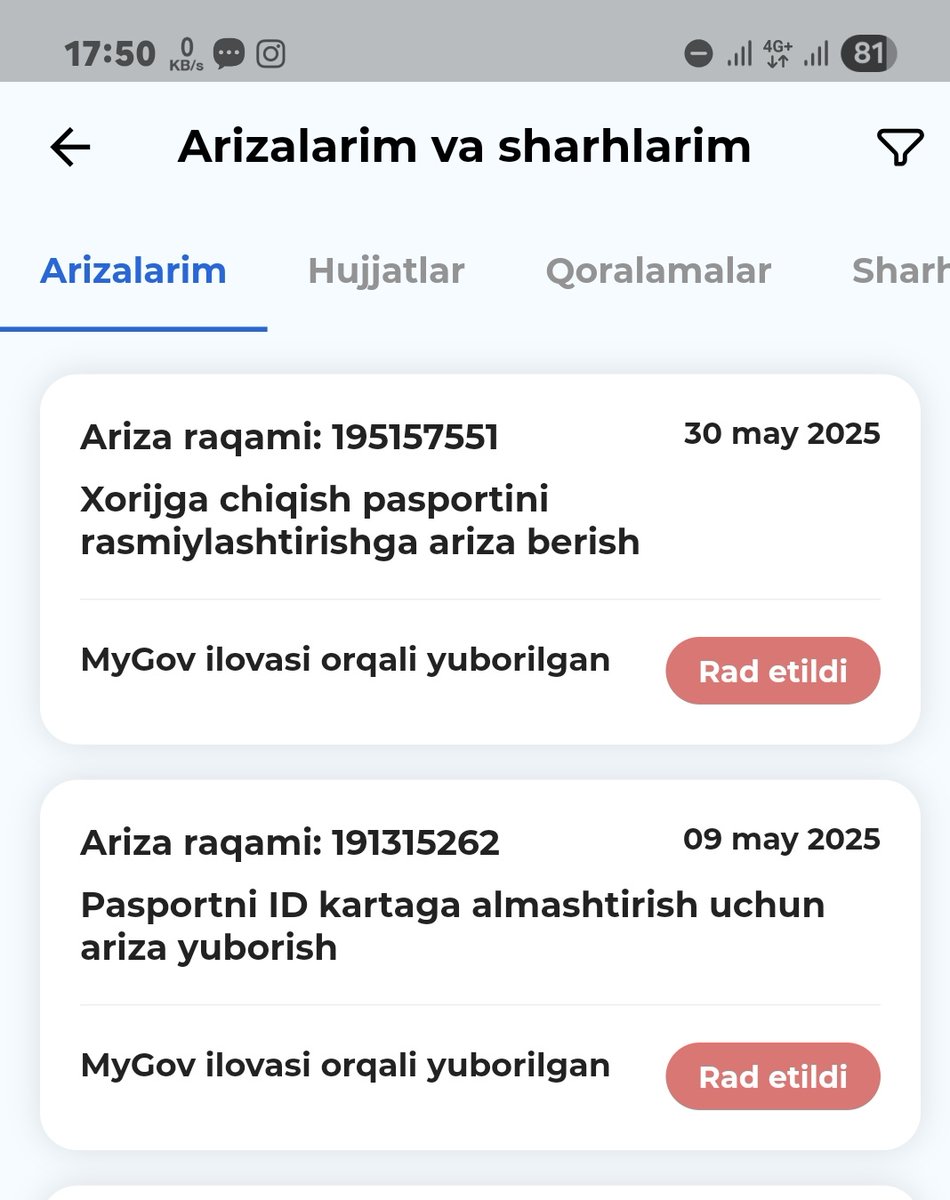 Davlat xizmatlari markazi ilovasi agar rad etilsa hech qachon to'lovni qaytarmaydigan xizmatlarni tavsiya qiladi!