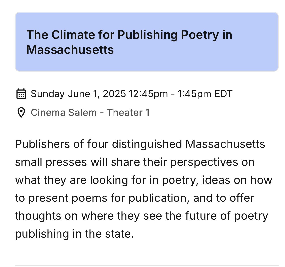 Coming up this Sunday at Mass Poetry Festival!