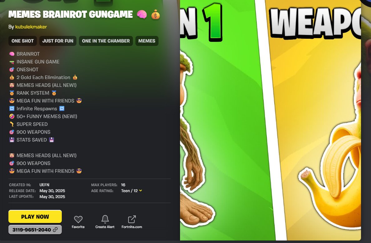 👻My New Map GunGame! 👻 If you are looking for a cool mode with friends I think this mode will fit perfectly

what the map offers you:
🔫All Weapons
✅ Most Fun EVER
😆 50 Meme Sounds
💪 Amazing Super Powers
👍 Super Vault
📀 10 Gold Coins per Elimination
🏆 Earn Points to Rank