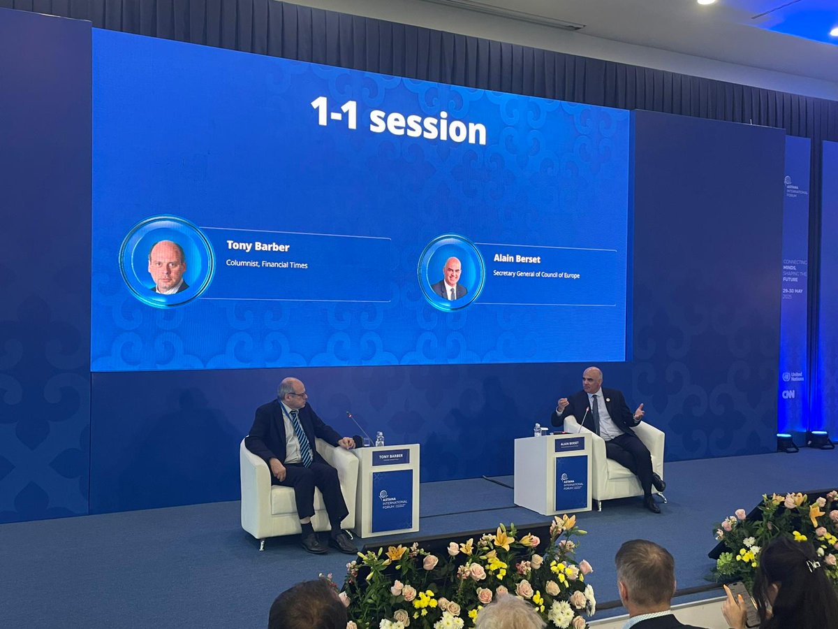 Astana International Forum (@astanaintlforum) on Twitter photo At #AIF2025, <a href="/alain_berset/">Alain Berset</a>, Secretary General of the Council of Europe (<a href="/coe/">Council of Europe</a>), emphasised the importance of international cooperation and Kazakhstan’s growing role on the global stage: “The relevance of the Council of Europe to Kazakhstan is to offer collaborative bodies that the At #AIF2025, <a href="/alain_berset/">Alain Berset</a>, Secretary General of the Council of Europe (<a href="/coe/">Council of Europe</a>), emphasised the importance of international cooperation and Kazakhstan’s growing role on the global stage: “The relevance of the Council of Europe to Kazakhstan is to offer collaborative bodies that the