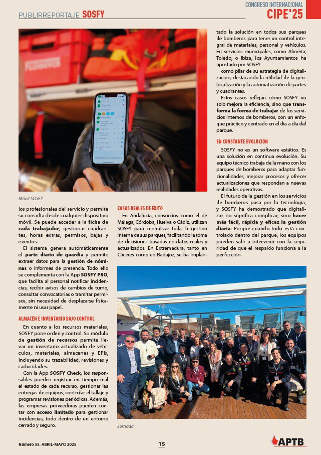 📢<a href="/SosfyTrevenque/">Sosfy - Bomberos</a> aparece en la revista <a href="/APTBBomberos/">APTB</a> destacando nuestro compromiso con la digitalización de los servicios de bomberos.
Seguimos creciendo junto a quienes lo hacéis posible cada día. ¡Gracias! 🙌
#Sosfy #Bomberos #Emergencias #Digitalización #APTB