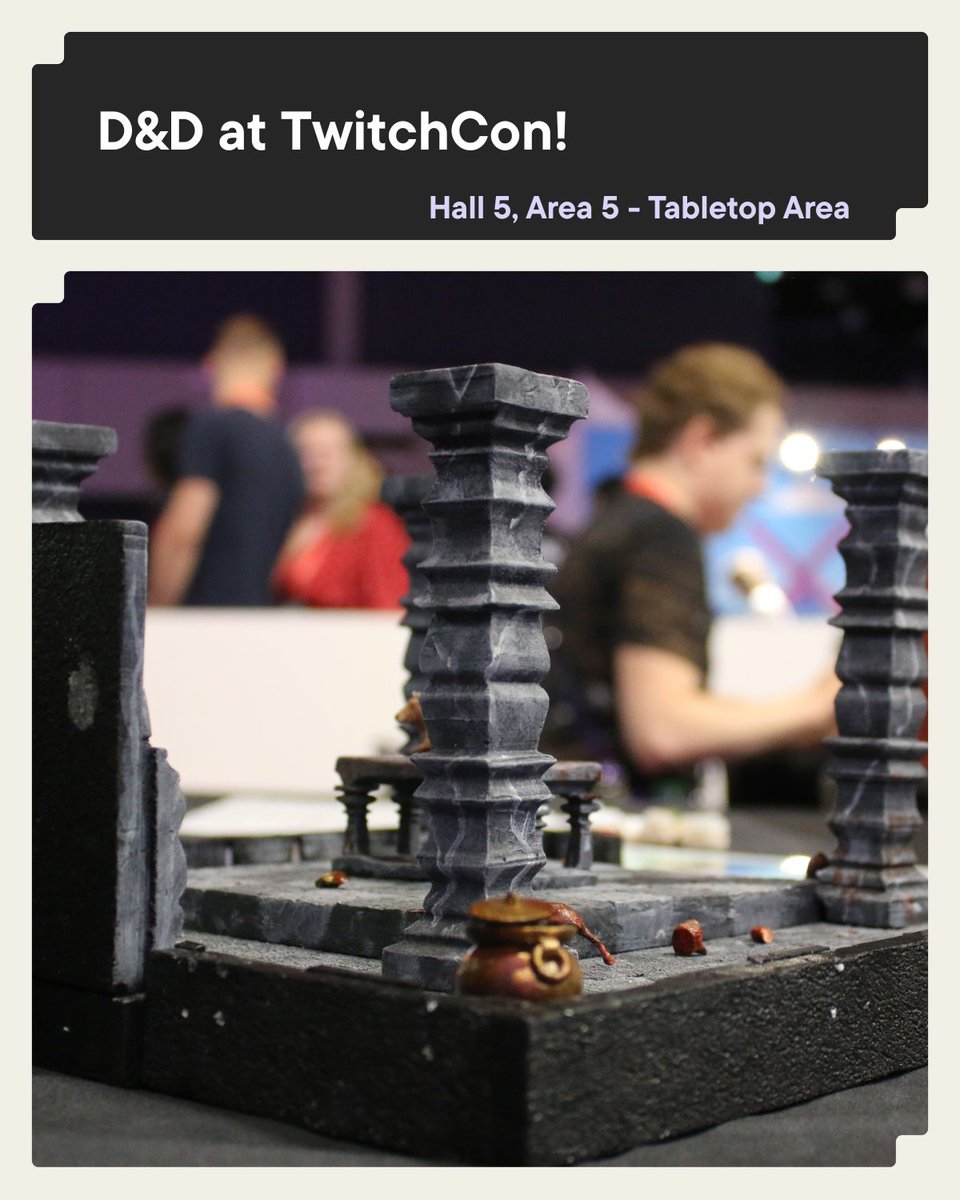 Join us for a Dungeons &amp; Dragons campaign at TwitchCon! 👀

Always wanted to try D&amp;D? Or did you finally convince your friend to join you on an adventure? We are running D&amp;D campaigns all weekend long!

No experience needed! We'll teach you! :)

Hall 5, Area 5 (Tabletop area)