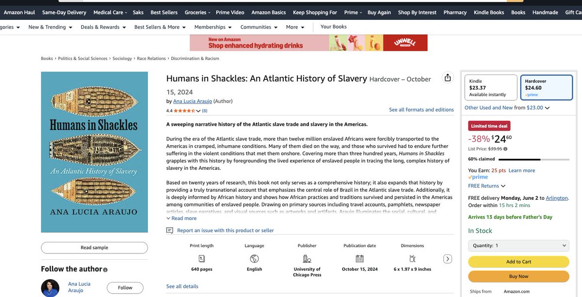 Ana Lucia Araujo, PhD (@araujohistorian) on Twitter photo #Juneteenth is next door, and my book Humans in Shackles: An Atlantic History of Slavery (<a href="/UChicagoPress/">UChicagoPress</a> 2024) hardcover, beautiful edition, is 40% off on Amazon for those who do Amazon amazon.com/Humans-Shackle… #Juneteenth is next door, and my book Humans in Shackles: An Atlantic History of Slavery (<a href="/UChicagoPress/">UChicagoPress</a> 2024) hardcover, beautiful edition, is 40% off on Amazon for those who do Amazon amazon.com/Humans-Shackle…