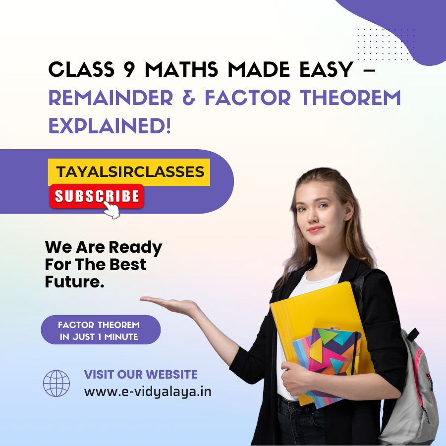 TayalSirClasses's tweet image. 📘 Remainder &amp;amp; Factor Theorem in 1 Minute!
Perfect for #Class9 CBSE students 📚

✅ Remainder Theorem: f(x) ÷ (x – a) → R = f(a)
✅ Factor Theorem: If f(a) = 0 → (x – a) is a factor

🎥 Watch now: youtube.com/shorts/9XKitTU…

#MathsShorts #CBSEMaths #Polynomials #FactorTheorem