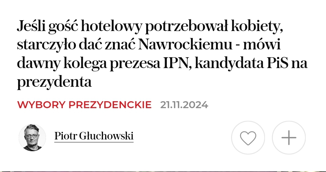 TDLipinski's tweet photo. Jeśli chcesz zostać w domu lub oddać głos nieważny, to ten tweet jest właśnie dla Ciebie! 😊

Zacznijmy od tego: czy widziałeś mema Trzaskowskiego „o mnie wiesz wszystko, o nim nie wiesz nic”? Pewnie tak. No to zastanówmy się…

Pierwszy artykuł o tym, że Nawrocki załatwiał w hotelu panienki pojawił się w Wyborczej w listopadzie. Napisał go niejaki Głuchowski. Typ, o którym wszyscy wiedzą, że jest pieprzonym kłamcą. On sam nazywa to „obiektywnym zmyśleniem”, a koledzy z redakcji „metodą Głuchowskiego”. 

Załóżmy jednak, że tym razem gość nie skłamał. Że faktycznie Nawrocki był sutenerem, kuplerem albo i stręczycielem. Jest listopad 2024 roku. Nawrocki jest już oficjalnie kandydatem na Prezydenta. Kandydatem obozu znienawidzonego przez polskojęzyczne media, przez sektę SilnychRazem i wreszcie przez samego Donalda Tuska. Serio nikt przez te siedem miesięcy nie znalazł żadnej dziewczyny, którą Nawrocki prowadził? Żadnego świadka? Żadnego niezadowolonego klienta? Serio?! To naprawdę musiało być odgrzane na kilka dni przed drugą turą, w zasadzie bez żadnych nowych informacji, przez kolejnego cyngla, który wrzuca bez weryfikacji wszystko, co mu ktoś podrzuci na wycieraczkę? 
A nie, przepraszam! Znalazł się świadek. Premier polskiego rządu podał nawet jego nazwisko. To Jacek Murański. Premier nawet zacytował jego notkę biograficzną: postać znana, zawodnik MMA i aktor w takich niedużych rolach. W „niedużych rolach” 😊Jakich?! Bo „ku de mą” i „Masa, Masa, ssij kutasa” to chyba nie są kwestie z żadnego filmu. Powtórzę to jeszcze raz: Premier i dziennikarze najważniejszych mediów poważne oskarżenia opierają na słowach jakiegoś patusa z freakfightów. Typa spod ciemnej gwiazdy, który nawet ze swoją rodziną przegrywa procesy o zniesławienie. Niebywałe.

Ale idźmy dalej – na kilka dni przed wyborami roztrzęsiony Donald Tusk twierdzi, że może i Karol Nawrocki przeszedł trzykrotnie weryfikację przez ABW (w tym dwa razy za jego rządów), ale te weryfikacje były źle prowadzone. Agencja Bezpieczeństwa Wewnętrznego, polska cywilna służba kontrwywiadu, mająca dostęp do każdego systemu, do każdego raportu i mająca techniki operacyjne, o których nikomu się nawet nie śniło, nie umie sprawdzić osoby, której nadaje dostęp do klauzulowanych informacji. Więcej. Ona według Tuska nie umie zweryfikować swojej własnej ankiety bezpieczeństwa osobowego, którą każdy starający się o dostęp do informacji niejawnych musi wypełnić. Zobaczcie sobie z resztą tę ankietę – ona nie jest tajna. Zdaniem polskiego Premiera można w niej nakłamać, bo ABW i tak źle to sprawdzi. Wstrząsające.

Oczywiście to bzdura. Wymyślona na szybko przez zdenerwowanego Tuska. ABW to profesjonalna służba specjalna i byle gangus z półświatka nie da rady jej oszukać. Prędzej należy jednak założyć, że ten Nawrocki jest po prostu uczciwy. Ale jest to stwierdzenie niewygodne, więc żaden polityk Platformy wam tego nie powie. Będą kłamać do samego końca, bo obrzucili już człowieka gównem i liczą, że do wyborów się to utrzyma.
Poza wszystkim, tam się nawet daty nie zgadzają, bo gdyby faktycznie Nawrocki z Wielkim Bu prowadzili działalność związaną z dostarczaniem prostytutek do luksusowego hotelu, to byliby chyba najmłodszymi alfonsami w historii tej najstarszej profesji. Zdaje się, że w opisywanym okresie Masiak miał 16 lat, a Nawrocki koło 20. No chyba, że robili to, gdy Nawrocki miał już doktorat, pracował w IPN i miał poświadczenie bezpieczeństwa od ABW, ale w to to chyba już nikt nie uwierzy.

A dlaczego Nawrocki nie idzie z tym do sądu w trybie wyborczym? Bo by taki proces przegrał. Nie ze względów merytorycznych, tylko formalnych. Sądy z reguły odrzucają takie sprawy bez weryfikacji, uznając, że artykuł w gazecie to nie jest agitacja wyborcza, a tylko dla niej przewidziany jest ten tryb. Ale nagłówki już by były, że Nawrocki przegrał proces o zniesławienie (w domyśle, że był tym alfonsem). Tak dokładnie załatwiono kiedyś Daniela Obajtka i tak miało być teraz. Sztab Nawrockiego nie dał się w to wkręcić i dlatego Tusk tak się wściekł. To jasne jak słońce.

No, ale skoro to nie jest gangus-sutener, to może chociaż chuligan? 
Kibol. Taki, który napieprza się z policją, demoluje stadiony i kroi dzieciom szaliki na mieście. Z biedy to też byłoby coś! I tu faktycznie to coś jest, bo sam Karol Nawrocki nie ukrywa, że był aktywnym kibicem Lechii Gdańsk i przyznał się nawet, że brał kiedyś udział w tak zwanej ustawce. Czy to jest jednak sprawa, która powinna go wykluczyć z wyścigu o fotel prezydencki? Można mieć różny stosunek do ustawek i faktycznie nie jest to aktywność zgodna z prawem, ale przecież to nie są napady na tiry, czy latanie z maczetą po osiedlu. Grupy kibiców umawiają się w ustronnym miejscu, że będą się między sobą napieprzać zgodnie z ustalonymi wcześniej zasadami. Dorośli ludzie z dorosłymi ludźmi. Dobrowolnie. Banda na bandę. Być może jest to trochę dziwne hobby, ale co jest w tym tak naprawdę złego? Możecie tego nie wiedzieć, ale na takich „spotkaniach” oni nawet załatwiają sobie służby medyczne, które zajmują się poszkodowanymi. Dokładnie tak kiedyś wyglądały pojedynki: dwóch gości, dwóch sekundantów i lekarz, który opatruje tego, który dostał mocniej. Przesadziłem? No może trochę, ale nie róbmy z tego jakiegoś Bóg wie czego. Poza tym znowu te zaprzyjaźnione z Platformą media rozdmuchały to do tak absurdalnego rozmiaru, że Nawrocki urósł do rangi jakiegoś szefa bojówki, który powinien mieć zarzuty karne, a nie miejsce na liście wyborczej. A jaka jest prawda? Jego nazwisko nigdy nawet nie pojawiło się w policyjnych aktach dotyczących żadnej ustawki, nie mówiąc już o jakichś zarzutach.

No, ale przecież, powie ktoś, wyłudził mieszkanie od tego całego pana Jerzego. To niemoralne. Złe. Paskudne. I to jest jedyny zarzut, nad którym warto się pochylić na serio. Niestety, ani sztab Nawrockiego, ani sam Nawrocki nie pomogli w wyjaśnieniu tej sprawy. Za dużo wersji, za częste zmiany, kręcenie tak mocne, że nawet największy zwolennik mógł się poczuć skołowany, ale co wiemy o tej sprawie? Zacznijmy od tego, że sam Nawrocki podał informacje o tym mieszkaniu we wskazanej powyżej ankiecie bezpieczeństwa ABW. Ponieważ w takiej ankiecie najważniejsze osoby w państwie podają o sobie absolutnie wszystkie informacje, w tym również te tak zwane wrażliwe, to jest to dokument, który powinien być zgodnie z prawem szczególnie chroniony. Jednym z większych skandali jest zatem to, że ktoś go z tego ABW wyniósł do mediów. Idźmy dalej. 
Akcja musiała być zaplanowana wcześniej, bo została skoordynowana przez duże media i najważniejszych polityków Platformy. Najpierw pojawiły się informacje, że w zasadzie Nawrocki ukradł to mieszkanie biednemu emerytowi w zamian za opiekę, której nie było. A później wersje stopniowo się zmieniały, żeby grzać temat jak najdłużej. Potem już nie było to wyłudzenie w zamian za opiekę, tylko wymuszenie sprzedaży za bezcen. Następnie już nie za bezcen tylko za cenę rynkową, ale na raty, a nie za gotówkę. I tak dalej, i tak dalej. Ostatecznie wszystkie te media, które nagłośniły sprawę biednego emeryta, zrobiły z niego żula i gwałciciela, który sprzedał Nawrockiemu chatę, żeby mu jej nie skonfiskowali. 
Mógł to Nawrocki przeciąć od samego początku, mówiąc nawet, że zwietrzył okazję i z niej skorzystał, kupując mieszkanie od dorosłego faceta, który pilnie potrzebował pieniędzy. To się teraz modnie nazywa flipem i jest powodem do dumy dla wielu przedsiębiorczych-uśmiechniętych. Nie zrobił tego, ale czy to jest powód, żeby nie iść na wybory?

No i na końcu ostateczny argument tych, którzy nie chcą głosować na Karola Nawrockiego: bo na wizji wsadził sobie coś do ust – nie można głosować na narkomana, który nie umie nawet dwóch godzin wytrzymać bez wspomagania. 
Przyznam, że nie wiedziałem wcześniej, co to jest ten snus. Czy to się wciąga, gryzie, czy ciumka. W sumie do tej pory nie wiem. Wiem jedynie, że jest to jakiś tytoń, który dostarcza nikotynę bez palenia. I to serio ma być dyskwalifikujące dla przyszłego Prezydenta? Podobno można to kupić w każdej Żabce! 
Ja jestem tradycjonalistą i wolałbym po prostu sobie zapalić, ale przecież nie mógł wyjść na fajkę jak ten cały Maciak podczas debaty. Ale czy musiał to zrobić? No skoro zrobił, to pewnie musiał. Taka debata to przecież jest ogromny stres. Kilka godzin w pełnym napięciu. Trzeba być czujnym, szybkim i skoncentrowanym. Jeśli coś jest legalnym, powszechnie stosowanym środkiem, to dlaczego nie można go użyć? No ludzie!

Chcecie Polskę oddać walkowerem, bo sposób aplikacji tego specyfiku jest mało estetyczny? Karol Nawrocki zrobił test na obecność narkotyków, więc wiemy, że nie ćpa. Nie każdy z kandydatów może to o sobie powiedzieć.

Kończąc już- hashtag #ByleNieTrzaskowski nie wziął się z niczego. Rafał Trzaskowski jest człowiekiem bez poglądów, bez kręgosłupa i bez godności osobistej. Zrobi wszystko, żeby tylko przypodobać się Brukseli i Sorosowi, a przy okazji nie podpaść Tuskowi i Berlinowi. To dla Polski śmiertelne zagrożenie. 
Zagrożenie tym, że nasz rozwój będzie hamowany, że będziemy ponosili koszty absurdalnych ograniczeń klimatycznych i tym, że przyślą do nas wszystkich uchodźców, których nie będą chcieli mieć u siebie. Spójrzcie na Rumunię. Tam już przestali przejmować się wyborami i oszukiwaniem mieszkańców. Brukselskie pomysły wjechały tam na pełnej…

Zostając w domu albo oddając głos nieważny przyczynisz się do tego, że tak samo będzie u nas.

Ja tego nie chcę, dlatego #GlosujeNaKarola.
I ty też zagłosuj! 😊

Przy okazji jeszcze krótki apel do płaskoziemców, szurów i innych oryginałów – wy pewnie też chcecie zostać w domu, bo Karol Nawrocki zrobił sobie zdjęcie z tym Żydem od LGBT, ale pamiętajcie, że ja się mogę z was jedynie trochę podśmiewywać, ale gdy wygra Trzaskowski, to będą was cenzurować i zamykać do więzień. Taka jest teraz postępowa tendencja. Zobaczcie sobie, co o w sprawie tak zwanej mowy nienawiści wyprawia się teraz w Wielkiej Brytanii… I też idźcie zagłosować. Bo to mogą być wasze ostatnie wybory 😊

Jazda z Niemcami!