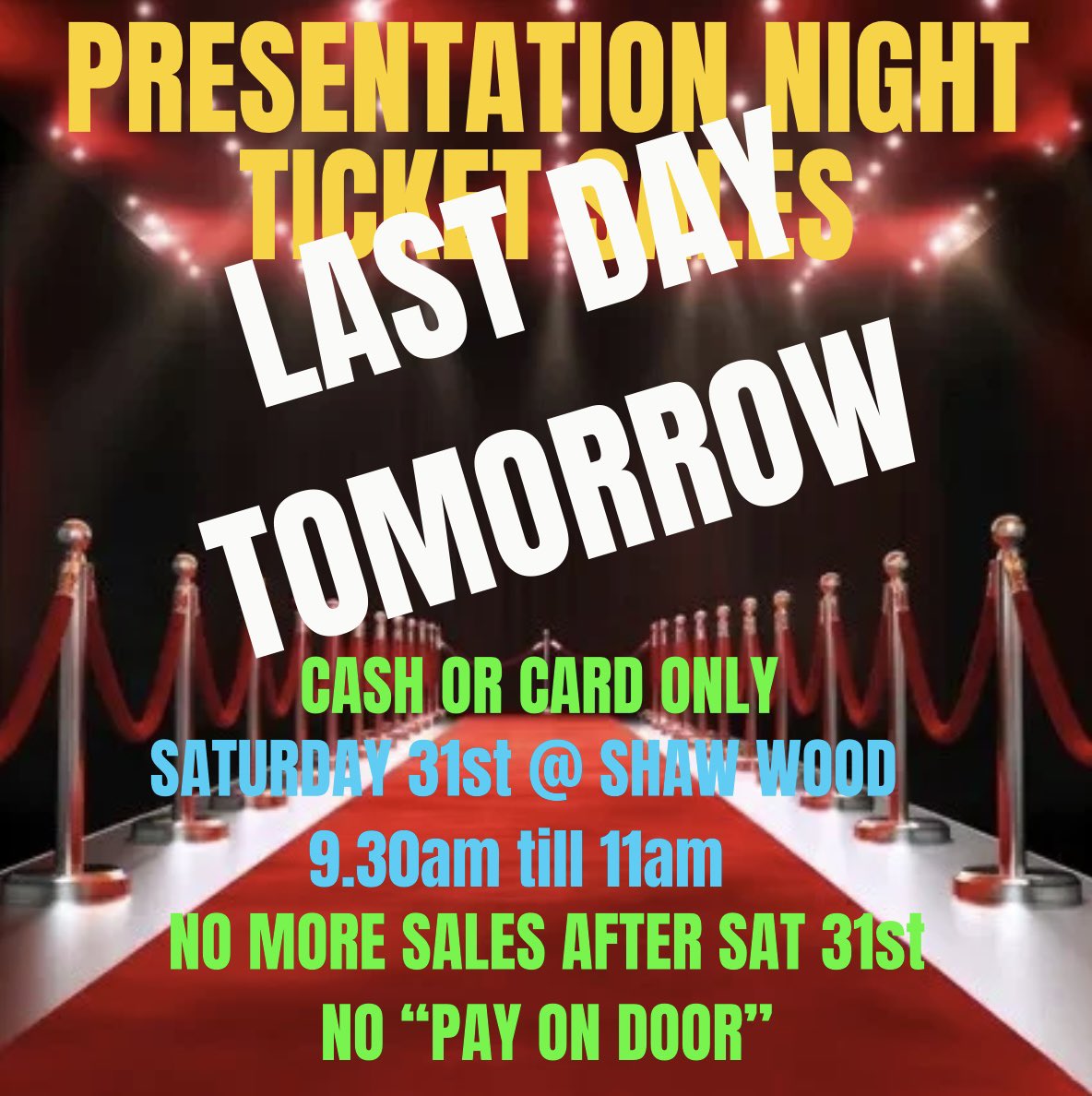 FINAL DAY OF PRESENTATION TICKET SALES IS TOMORROW (SATURDAY 31st) 

No sales after this. Make sure you have your tickets for the biggest night of the year and a celebration of our fantastic players’ achievements. 

#UpTheWellie