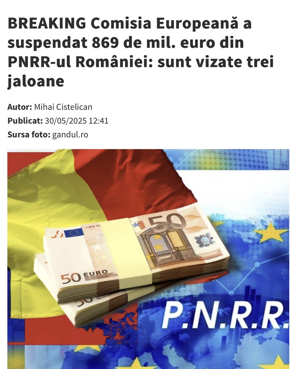 Victor_Ponta's tweet image. #România tocmai a pierdut temporar 869 MILIOANE € din PNRR. Nu din lipsă de bani în #Europa ci din lipsă de competență la București.
- Nu avem autoritate funcțională pentru monitorizarea companiilor de stat.
- Nu suntem în stare să numim administratori profesioniști în energie.…