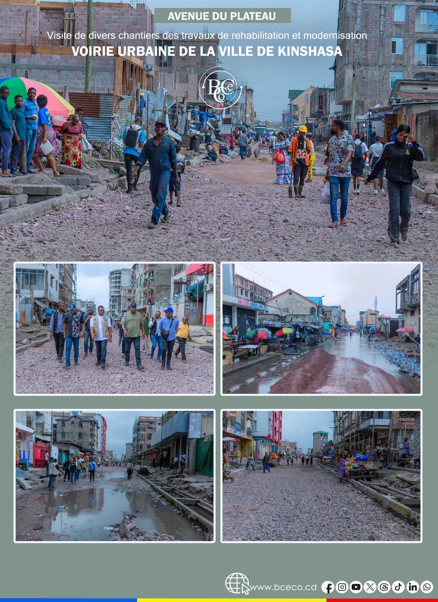 BCeCoRDC's tweet photo. #RDC #KINSHASA MAI 2025 | Visite des travaux de réhabilitation et modernisation de la voirie urbaine de la ville de Kinshasa : AVENUE DU PLATEAU.
@Presidence_RDC @MinITP_RDC
@GouvernoratK @KinshasaITP
#Infrastructure #InfrastructureDevelopment #InfrastructureRural #BCECO #AuServiceDeLaNation
🌐 https://t.co/q7HDlUcGT2