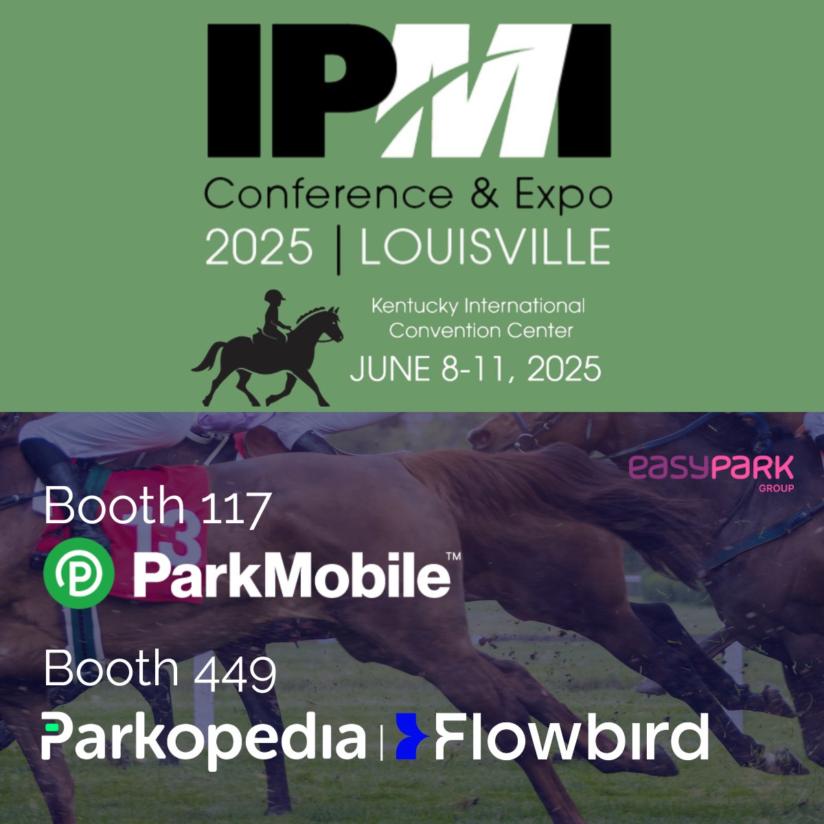 Parkopedia is galloping into <a href="/IPMInow/">International Parking & Mobility Institute</a> Conference &amp; Expo! 🐎 Catch us June 8-11 in Louisville with <a href="/Parkmobile/">ParkMobile (USA)</a> and <a href="/Flowbird_G/">Flowbird</a> to explore how automotive data and in-car payments are transforming parking, mobility and city living.
📍We’ll be at booths 117 and 449. See you there!