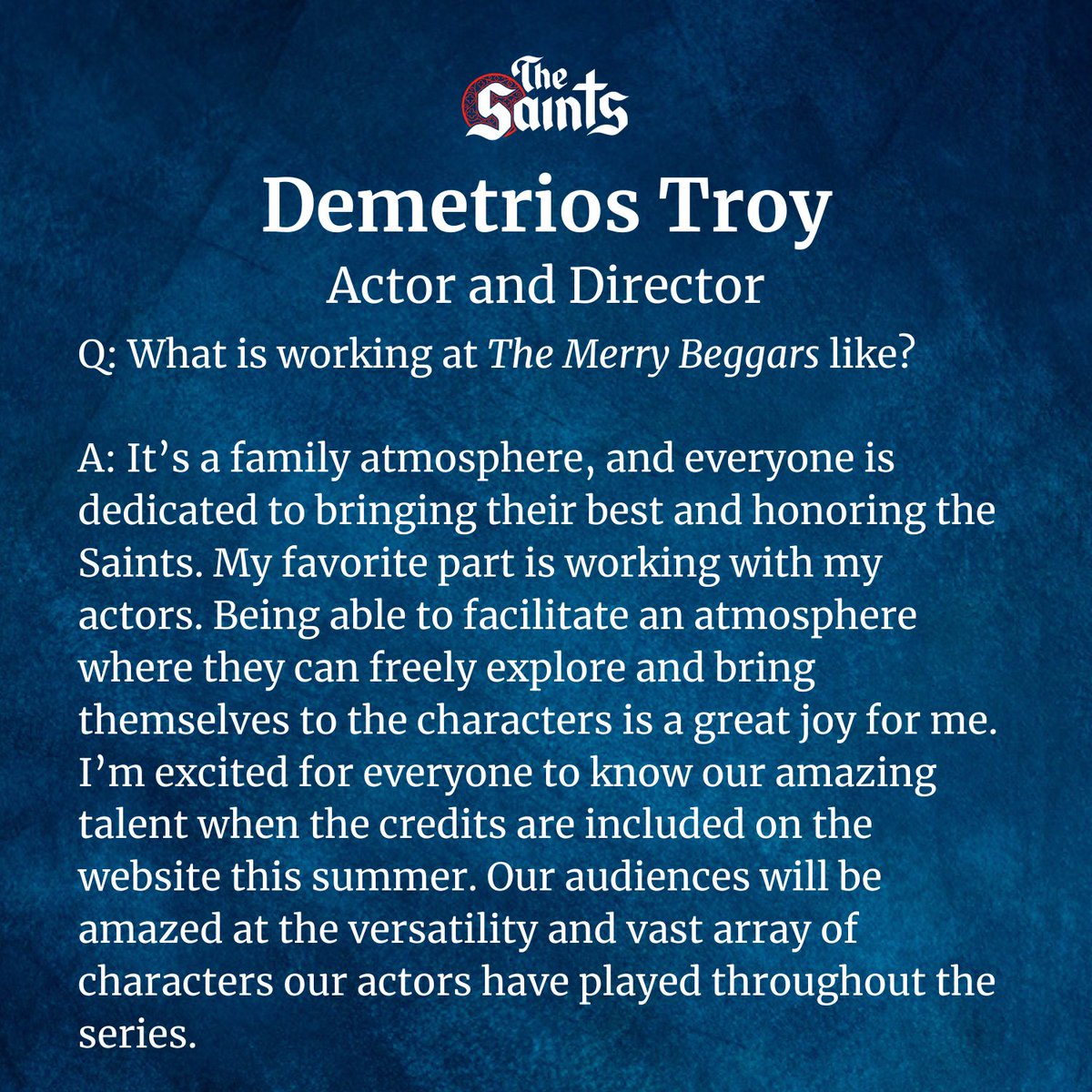 TheMerryBeggars's tweet image. Meet the cast and crew members that bring The Merry Beggars productions from concept to completion!

Listen to Demetrios Troy as Saint Francis of Assissi here: themerrybeggars.com/episodes/ts4-1…

#CatholicCreatives #AudioDramaDirector #VoiceActing
