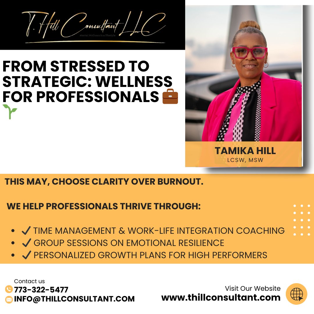 Tamika Hill (@thillconsultant) on Twitter photo Let wellness drive your success.
π 773-322-5477 | βοΈ info@thillconsultant.com
π thillconsultant.com
#ProfessionalWellness #MentalHealthMonth #WorkplaceBalance #ThillConsultant Let wellness drive your success.
π 773-322-5477 | βοΈ info@thillconsultant.com
π thillconsultant.com
#ProfessionalWellness #MentalHealthMonth #WorkplaceBalance #ThillConsultant