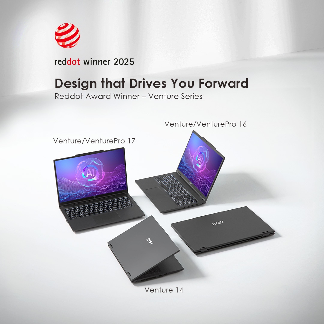 Great design wins awards and propels your work. That’s why the MSI Venture Series proudly received the Red Dot Design Award. ✨ Merging thoughtful design with powerful performance, it drives you forward.

🔗Ready to level up? msi.gm/Venture-series 
#VentureSeries #Reddotaward