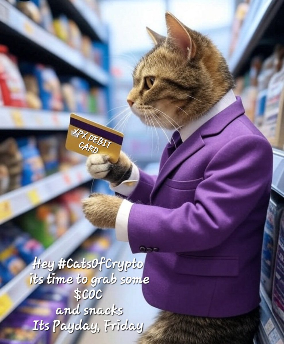 CatsOfCrypto9's tweet photo. πΎπ Payday purr-fection! This dapper cat in a purple suit is ready to splurge on some $COC and tasty snacks with their XPX debit card. π€ Hey #CatsOfCrypto, letβs celebrate Friday in styleβtreat yourself, youβve earned it! π» #PaydayVibes #CryptoKitty #Crypto Solana CA: 6M8z5Wzmhk93ns6BaQzCuMYvkEpFcx9CDXsgFwK58NPf