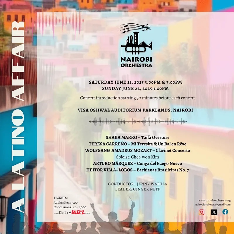 🔥 Latin heat meets classical beats!
 🎻 Nairobi Orchestra’s A Latino Affair
 🗓️ June 21–22 | 🎟️ 
 📍 Visa Oshwal Auditorium

🎟️KSh1500/1000 available at kenyabuzz.com/events/event/a…

 #LatinoAffair #NairobiOrchestra #NairobiEvents #FeelTheMusic