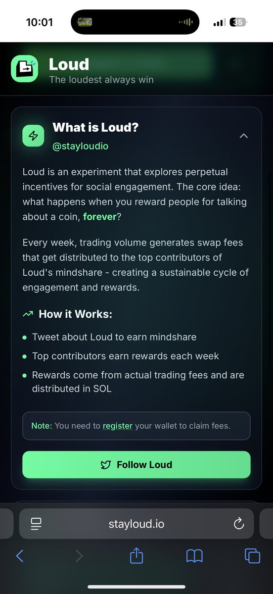 $Loud 포모걸려서 무지성으로 했는데 트위터와 지갑 연결을 웹사이트에서 해야한다는걸 방금 알아버렸누...

<a href="/stayloudio/">Loud!</a>