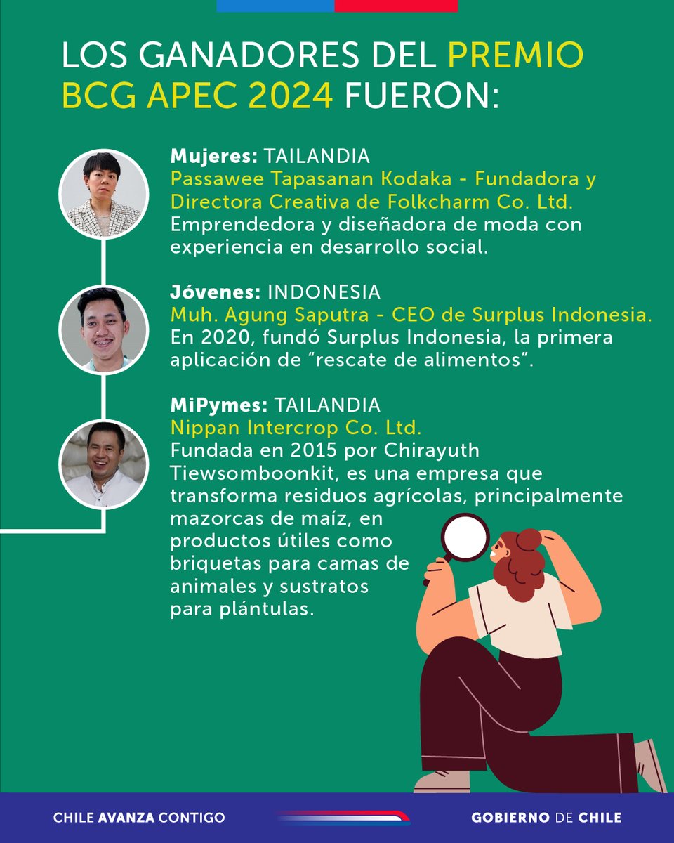 🚨 ¡Se amplió el plazo! <a href="/subrei_chile/">Subsec. de Relaciones Económicas Internacionales</a> y <a href="/ProChile/">ProChile</a> invitan a postular al Premio Bio-Circular-Verde (BCG)2025 de APEC.
🏆 USD 5.000 en premios
📅 Postula hasta el 6 de junio aquí: f.mtr.cool/lojokjmitb

#BCG #APEC #Sostenibilidad