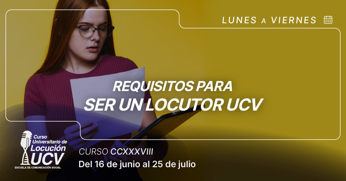 👉🏻¿Cuáles son los requisitos para nuestro curso de locución?
Cédula, título universitario en cualquier carrera, de cualquier universidad y comprobante de pago
👉🏻¿Qué más se necesita? 
Un equipo, conexión a internet y mucha disposición para aprender. 
📲Whatsapp: 04129945251