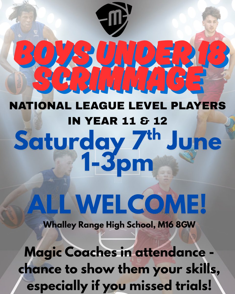 Manchester Magic and Mystics (@mcr_bball) on Twitter photo CALLING ALL BALLERS, U18 Boys scrimmage (current Year 11 & 12) for National League level players, Saturday 7th June 1-3pm, All Welcome. Manchester Basketball Centre, Whalley Range High School, M16 8GW. Any questions contact: info@manchestermagicandmystics.co.uk CALLING ALL BALLERS, U18 Boys scrimmage (current Year 11 & 12) for National League level players, Saturday 7th June 1-3pm, All Welcome. Manchester Basketball Centre, Whalley Range High School, M16 8GW. Any questions contact: info@manchestermagicandmystics.co.uk