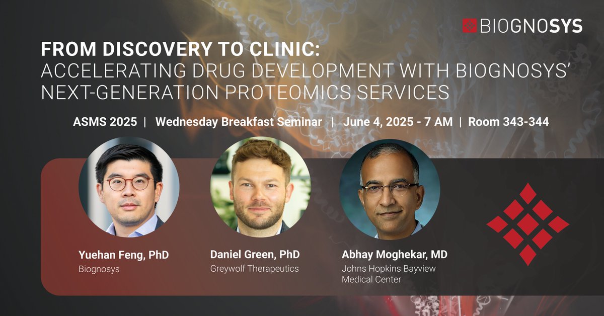 Biognosys (@biognosys) on Twitter photo 🥐Start your #ASMS2025 right with Biognosys! Join us Wed, June 4 at 7:00 AM for fresh coffee + real-world #proteomics insights on ERAP-i PD #biomarkers from <a href="/GreywolfHQ/">Greywolf Therapeutics</a> & <a href="/JohnsHopkins/">Johns Hopkins University</a> early detection of #neurodegeneration.
Limited seats—RSVP now 👉 go.biognosys.com/l/984251/2025-… 🥐Start your #ASMS2025 right with Biognosys! Join us Wed, June 4 at 7:00 AM for fresh coffee + real-world #proteomics insights on ERAP-i PD #biomarkers from <a href="/GreywolfHQ/">Greywolf Therapeutics</a> & <a href="/JohnsHopkins/">Johns Hopkins University</a> early detection of #neurodegeneration.
Limited seats—RSVP now 👉 go.biognosys.com/l/984251/2025-…