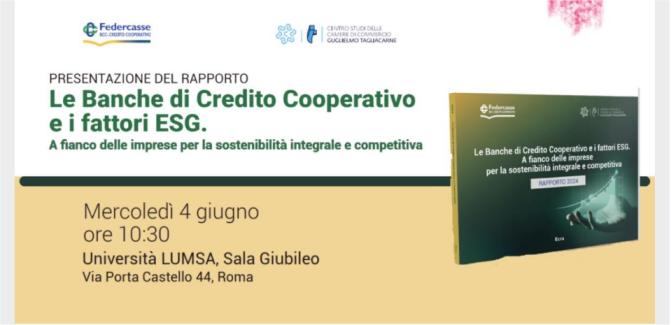 Unioncamere (@unioncamere) on Twitter photo "Le #banche di #creditocooperativo e i fattori #ESG. A fianco delle #imprese per la #sostenibilità integrale e competitiva": il 4 giugno a Roma, nella sala Giubileo di <a href="/UniLUMSA/">Università LUMSA</a> presentazione del Rapporto promosso da <a href="/FedercasseBCC/">Federcasse - BCC</a> e realizzato da #Unioncamere – <a href="/IstTagliacarne/">Centro Studi G. Tagliacarne</a>. "Le #banche di #creditocooperativo e i fattori #ESG. A fianco delle #imprese per la #sostenibilità integrale e competitiva": il 4 giugno a Roma, nella sala Giubileo di <a href="/UniLUMSA/">Università LUMSA</a> presentazione del Rapporto promosso da <a href="/FedercasseBCC/">Federcasse - BCC</a> e realizzato da #Unioncamere – <a href="/IstTagliacarne/">Centro Studi G. Tagliacarne</a>.
