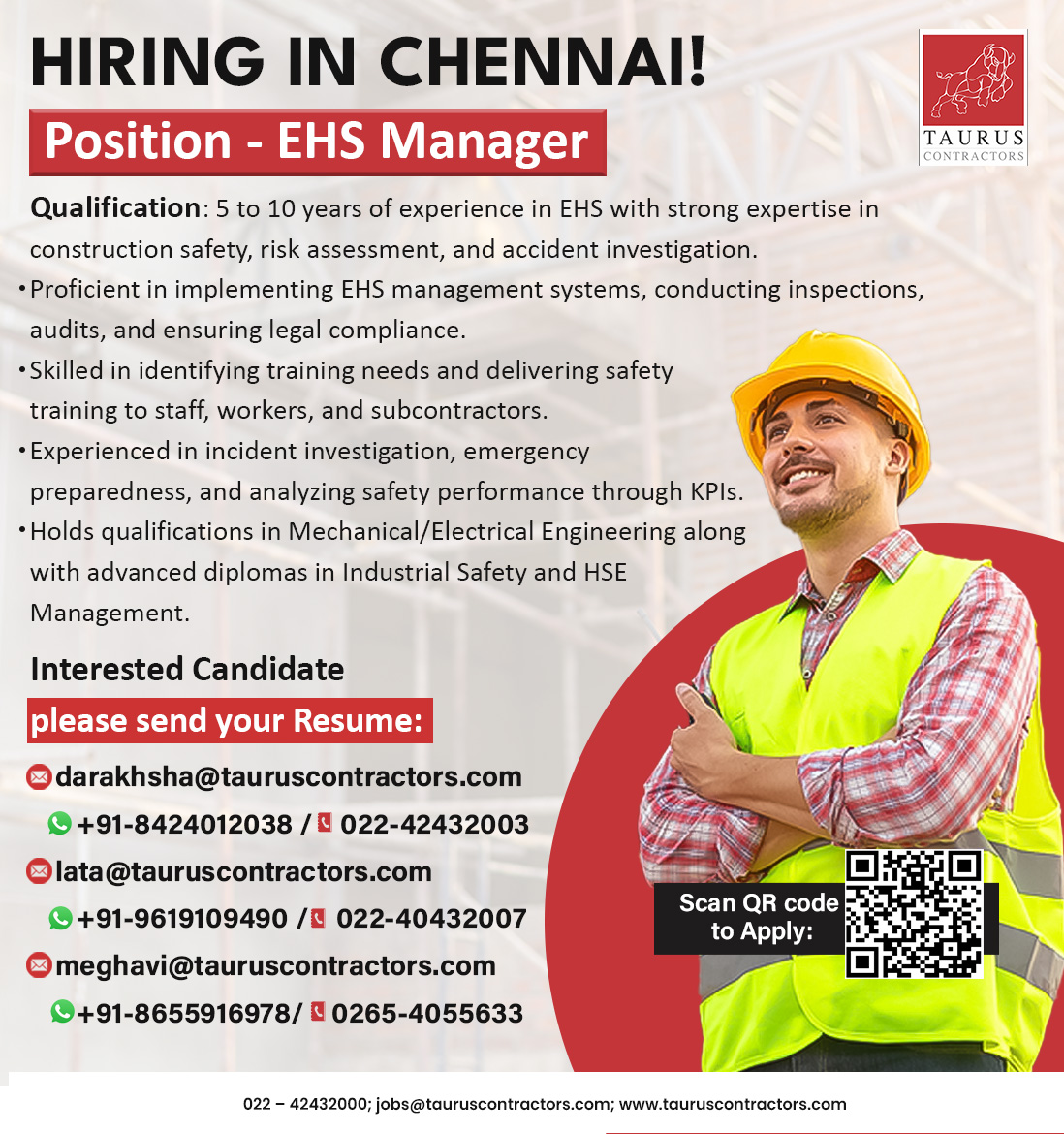taurusonlinejob's tweet photo. Attention #jobseekers our clients are #nowhiring, for the fastest way to upload your #CV use the link https://t.co/0j5ege0qRo
#HiringInChennai #EHSJobs #EHSManager #SafetyJobs #ConstructionSafety #IndustrialSafety #HSEJobs #EngineeringJobs #JobOpportunity #ApplyNow #ChennaiJobs https://t.co/VXtB2xbDlW